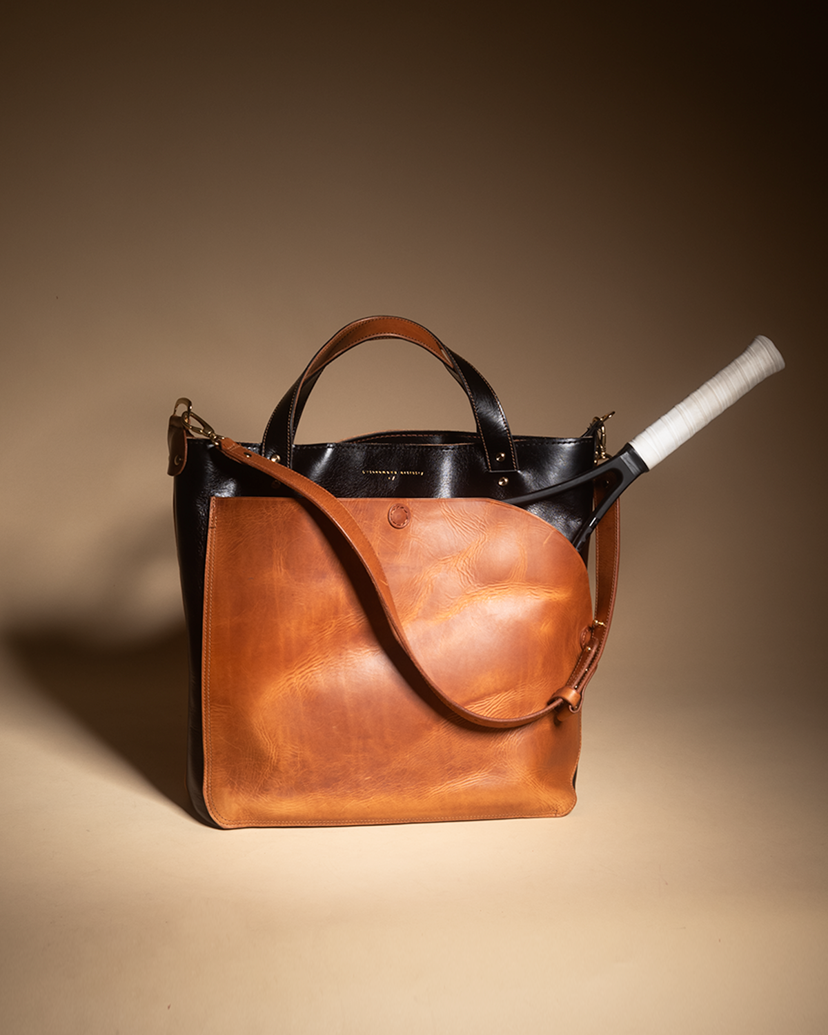 "Courtside" tennis tote black and tan